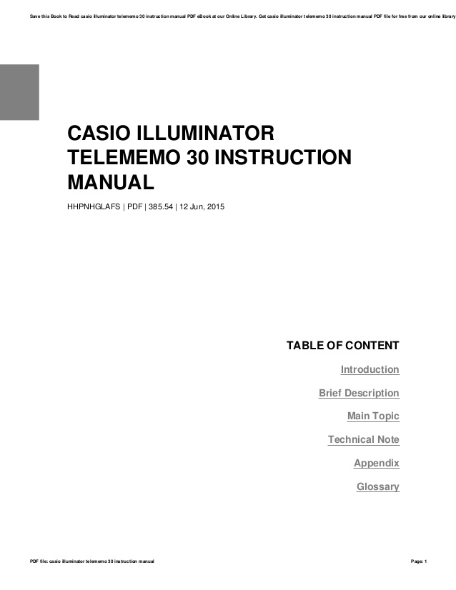 Casio Illuminator Telememo 30 Manual